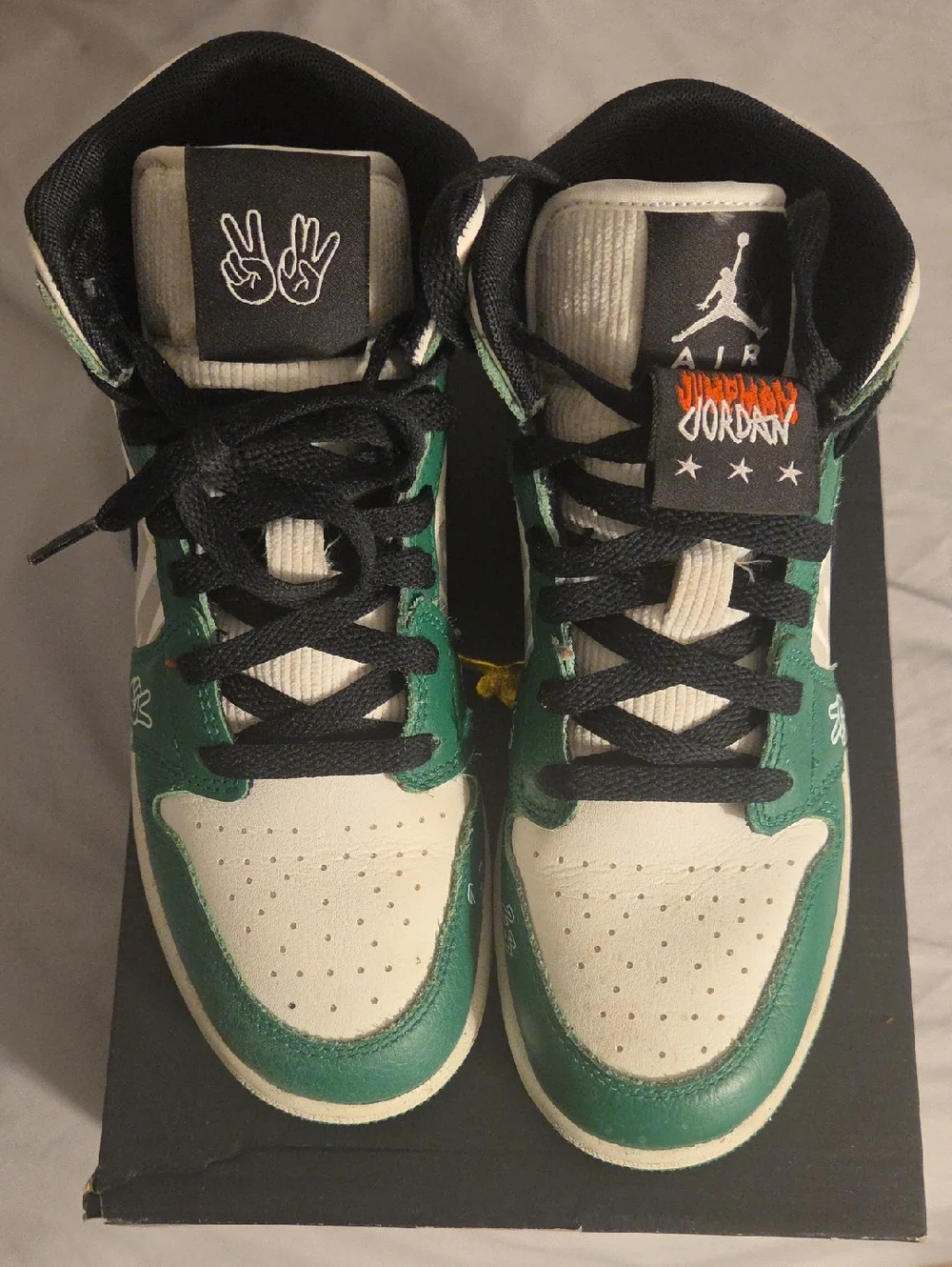 Jordan Kids Green, White and Black High-Top Sneakers